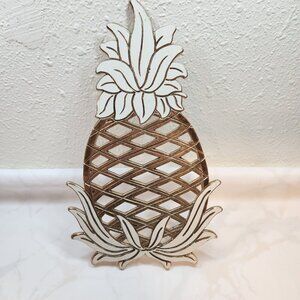 Vintage WM‎ A Rogers Pineapple Trivet Brass Ivory Enamel and Gold Tone Japan 12"